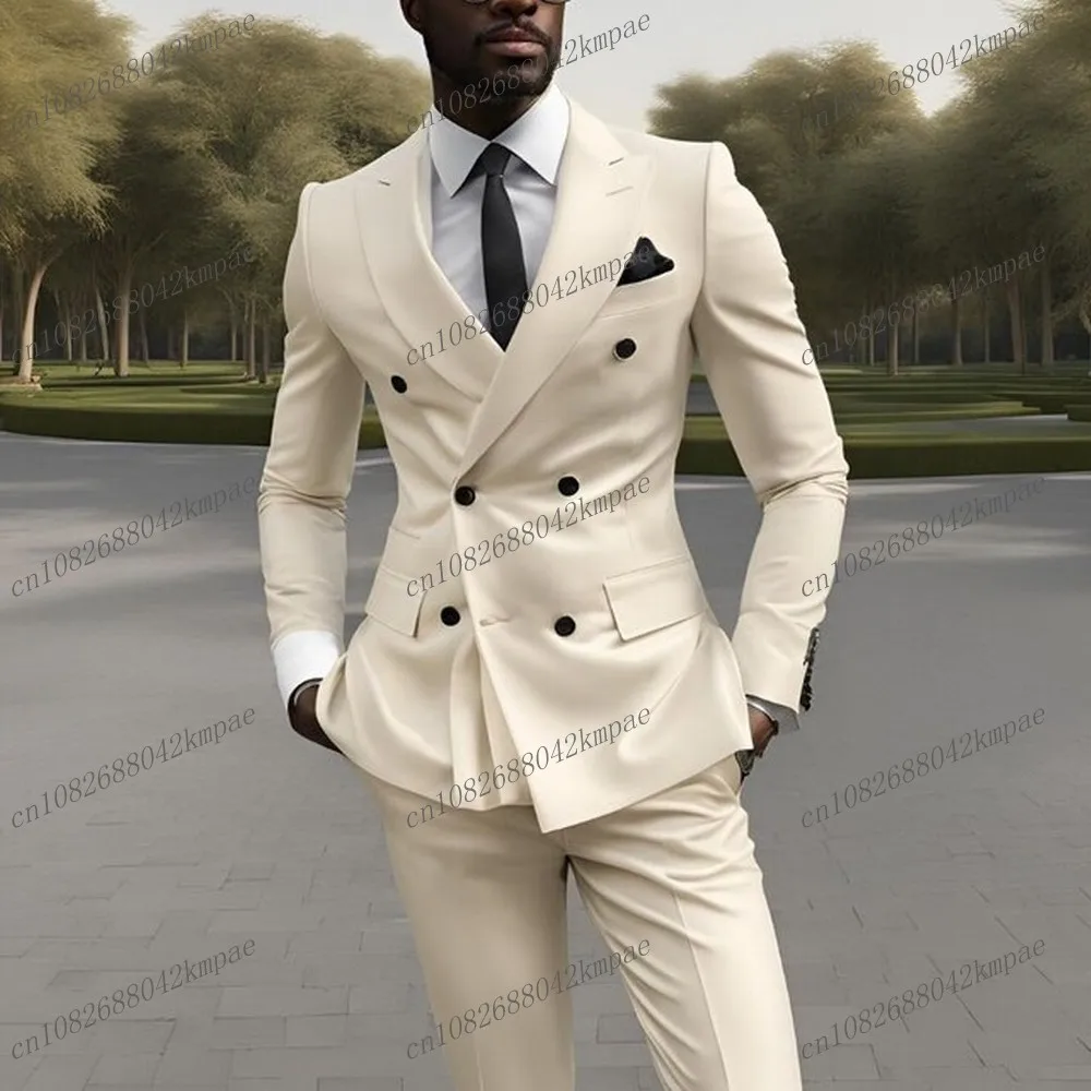 

Fashion Formal Occasion Ivory Men Business Suit Groom Groomsman Wedding Party Prom Male Tuxedos 2 Piece Set Blazer Pants