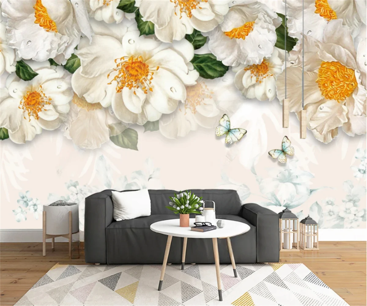 Custom Wallpaper Modern minimalist hand-painted floral three-dimensional oil painting sofa bedroom background wall 3d wallpaper