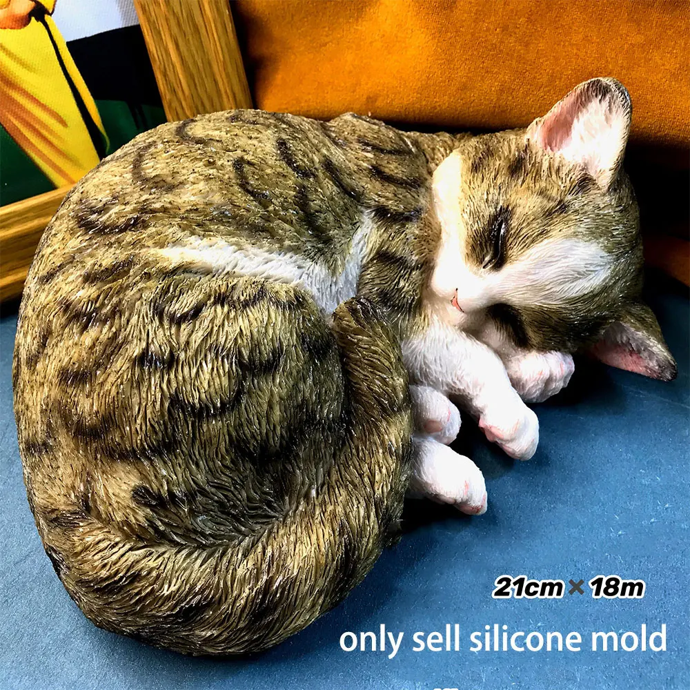 Large Size Simulation Sleeping Cat Mold Cute Kitten Resin Silicone Mold Pet Cat Plaster Ornament Mold Animal