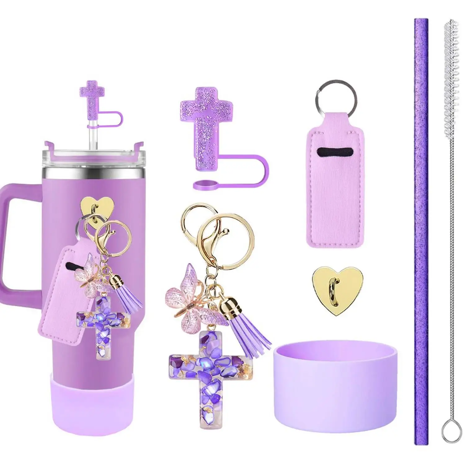 Decorative Cross Straw Topper Cup Sleeve Stanley Cup Lipstick Holder Resin Epoxy Cross Keychain Ins Inspired Portable Chain Acce