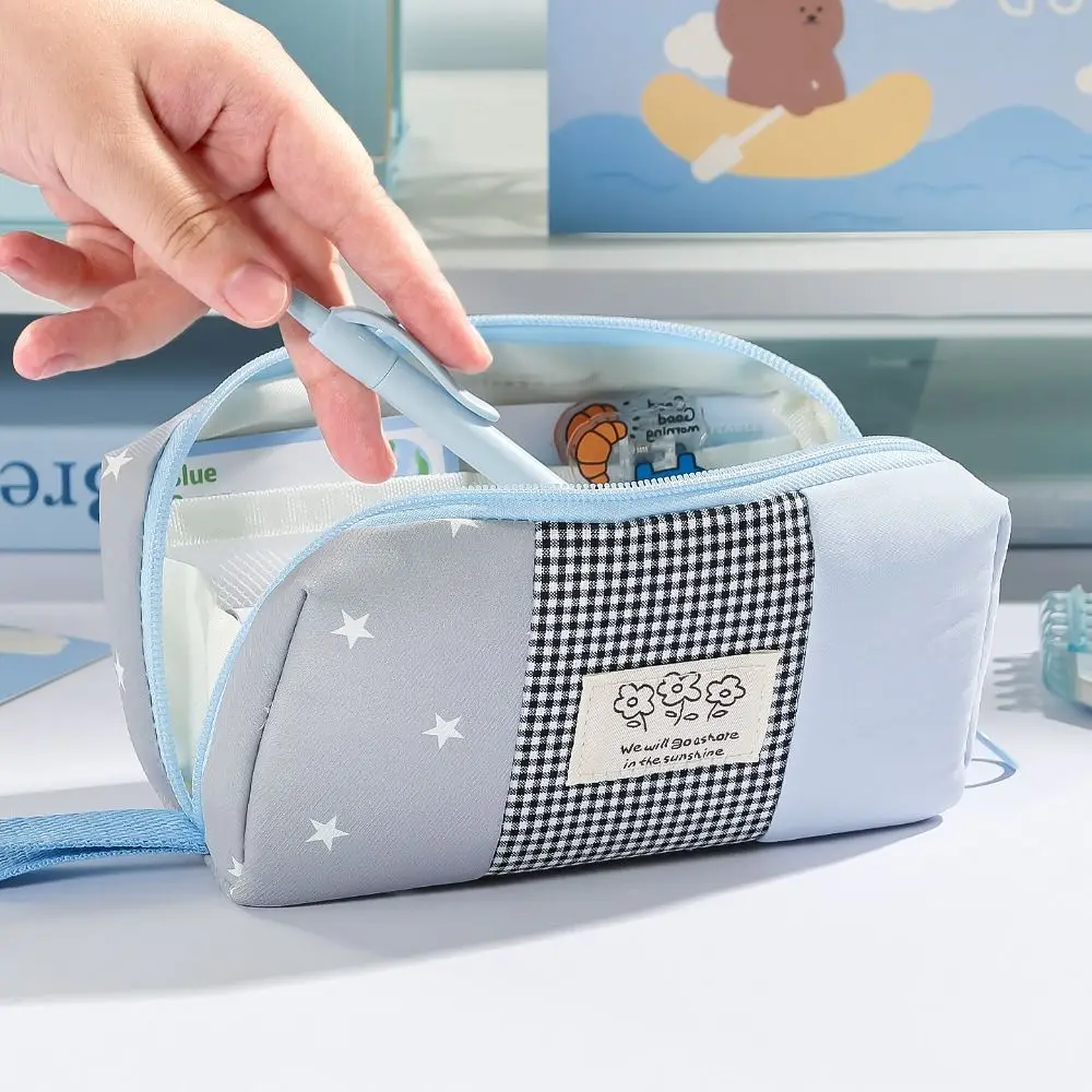 INS Plaid Color-Blocking Pencil Case 4-Layer Classification Portable Pencil Pouch Large Capacity Pen Bag Back To School