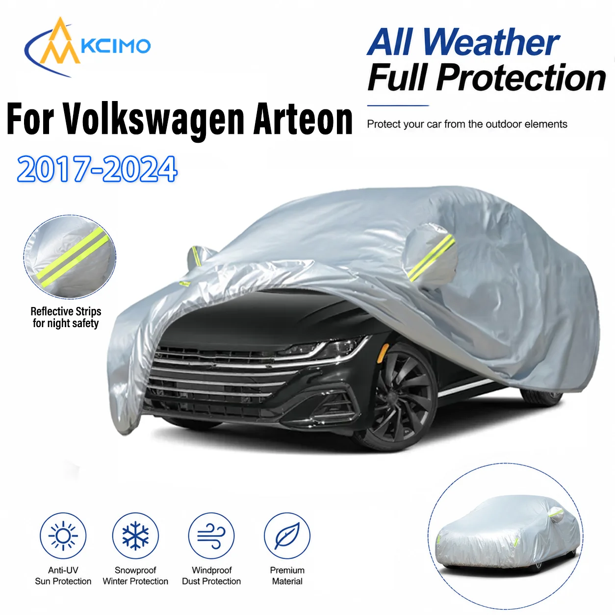 For Volkswagen Arteon 2017-2024 Outdoor Full Car Cover 190T Polyester Sun‑Shield Dust Snow Anti‑Scratch Vehicle Protective Shell