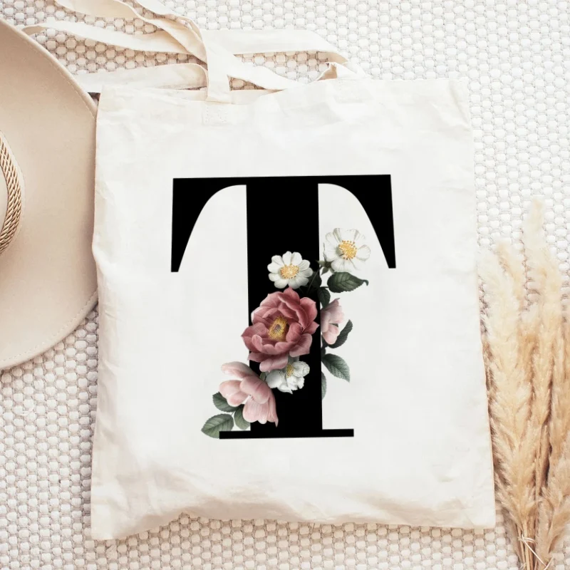 

Cute Flowers Letters Alphabet New Female Handbags Fashion Handbag Canvas Bag Ladies Casual Shoulder Bag Reusable Shopping Bags