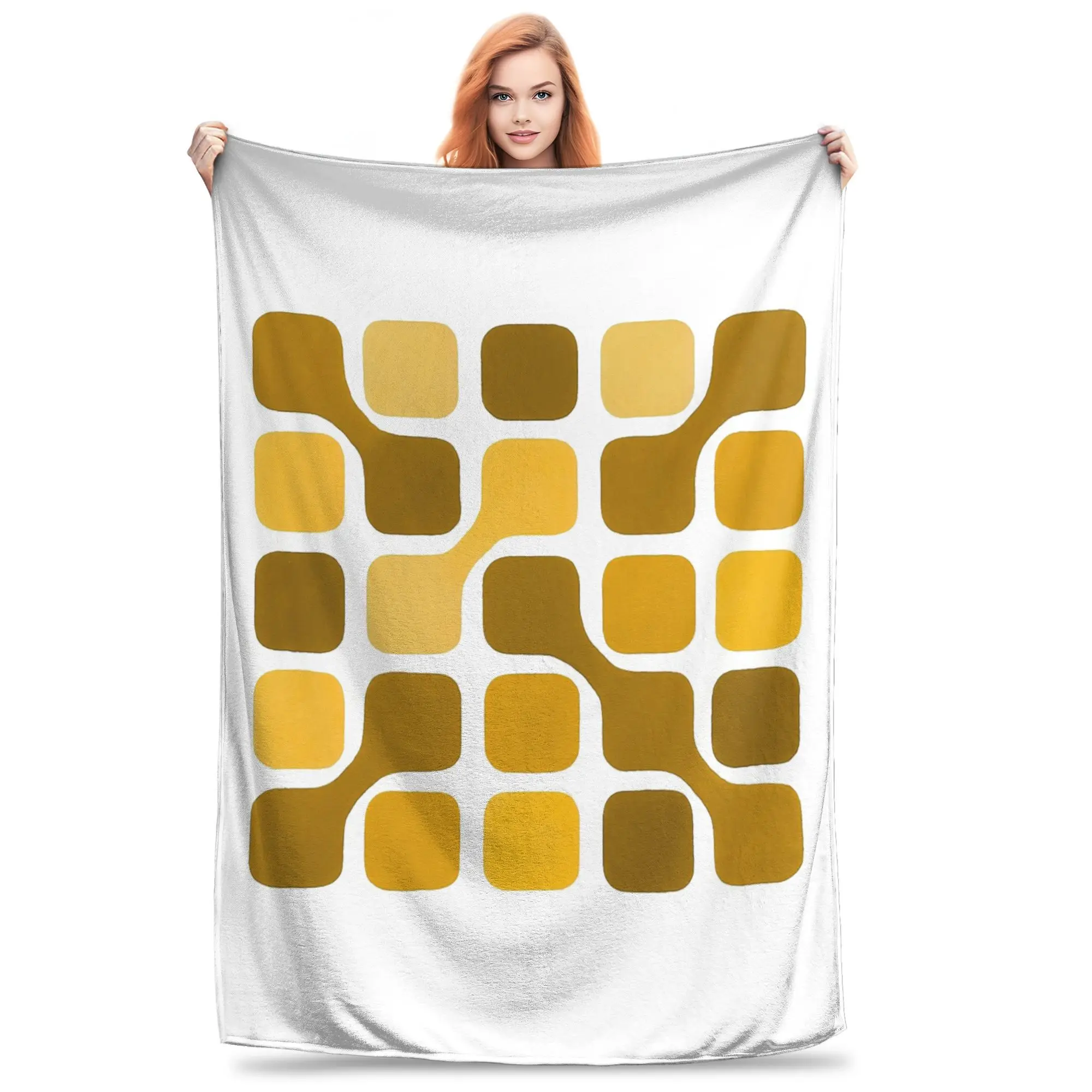 

Gold Mustard Mix Retro Print with Overflow Blanket Flannel Sofa Throw Blanket for Couch Bedding Travel Throws Bedspread Quilt