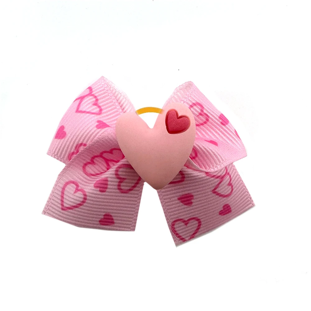 50/100 Stuks Valentijnsdag Hond Haarelastiekjes Voor Puppy Kleine Honden Grooming Bows Hond Haaraccessoires dierbenodigdheden Roze Bogen