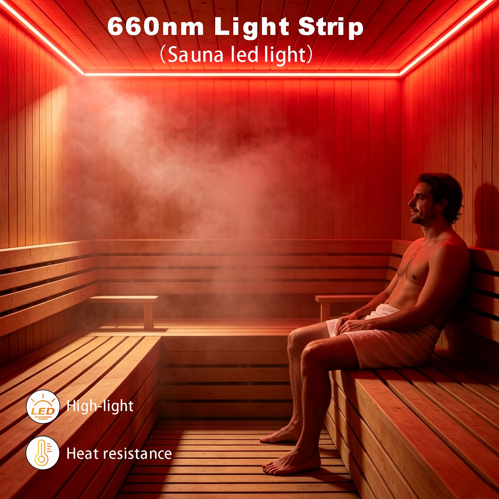 660nm Red Rope Light 16.4FT (5M), DC 12V 35W Waterproof Flexible Silicone Neon LED Strip, 60 LEDs/M Dotless with Mounting Clips