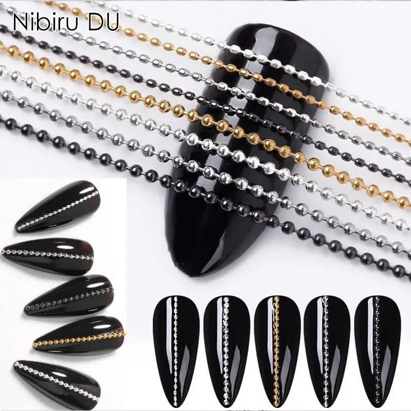 

3D Metal Nail Charms Nail Art Decoration Gold Sliver Punk Nail Studs Chains Decoration Nails Ball Jewelry Manicure Accessories