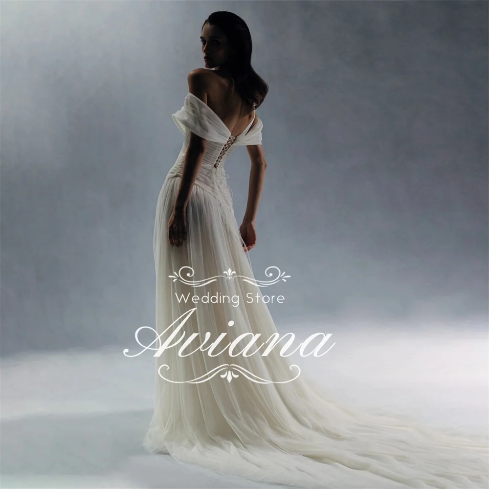 Aviana مخصص واحد الكتف فستان زفاف Ruched صد عالية الجانب سبليت تول النسيج الدانتيل يصل عارية الذراعين سويب تراين ألف خط 2025