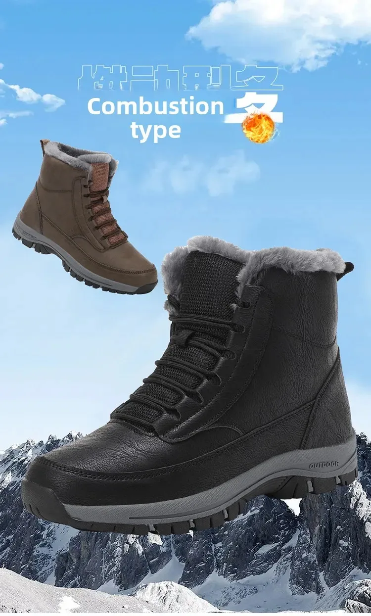 Herren-Winterstiefel, warme, mit Plüsch gefütterte Stiefeletten, rutschfeste Outdoor-Wanderschuhe, Arbeitsschuhe, Schnürstiefel, hohe Lederstiefel. – Detail 8