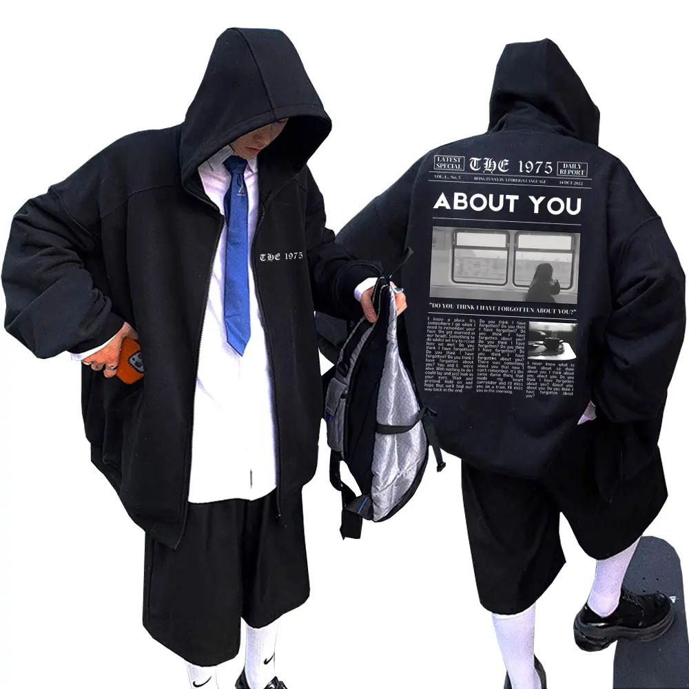 

British Band The 1975 Being Funny in A Foreign Language about You Print Zipper Hoodie Men Indie Alternative Rock Zip Up Jacket