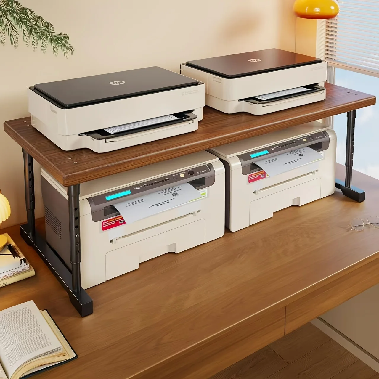 Adjustable Height Printer Stand, Double Layer Desk Organizer Rack, Wooden Desktop Storage Shelf -【50cm】