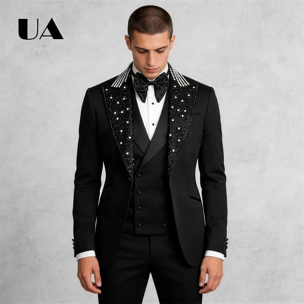 

High-End Luxury Beading Suit Set for Men, Three-Piece Suit Attires Jacket Vest Pants Plus Size Avalibale XXS-7XL Suit Tuxedo