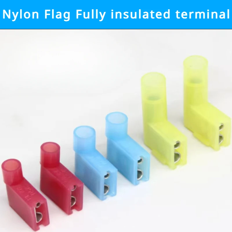 20pcs Nylon Flag 1.25/2/5.5-250 Female Terminal Insulated Female Flag Spade Wire Connector Crimp Termina Quick Wire Connector