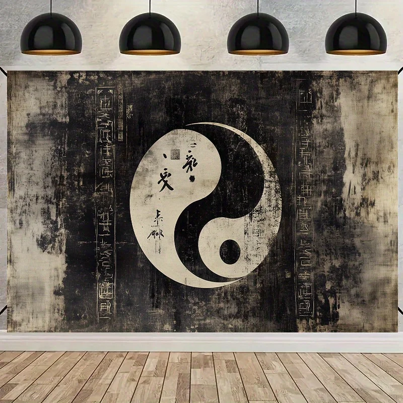 Abstract Yin Yang Tapestry Wall Decor Black and White Chinese Tai Chi Zen Art Scroll Hanging Oriental Meditation Philosophy Home