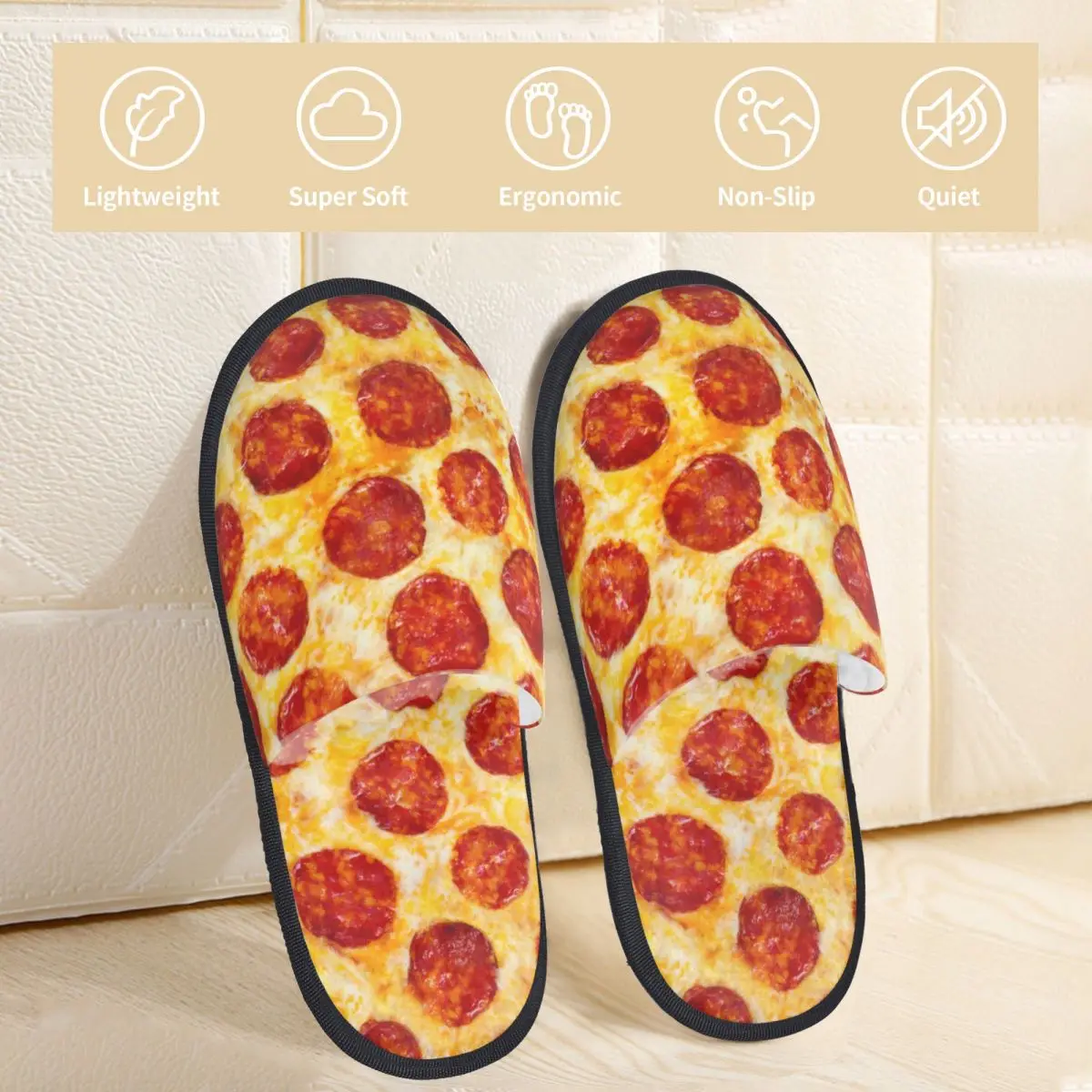 Plush Indoor Slippers Pepper Pizza Warm Soft Shoes Home Footwear Autumn Winter