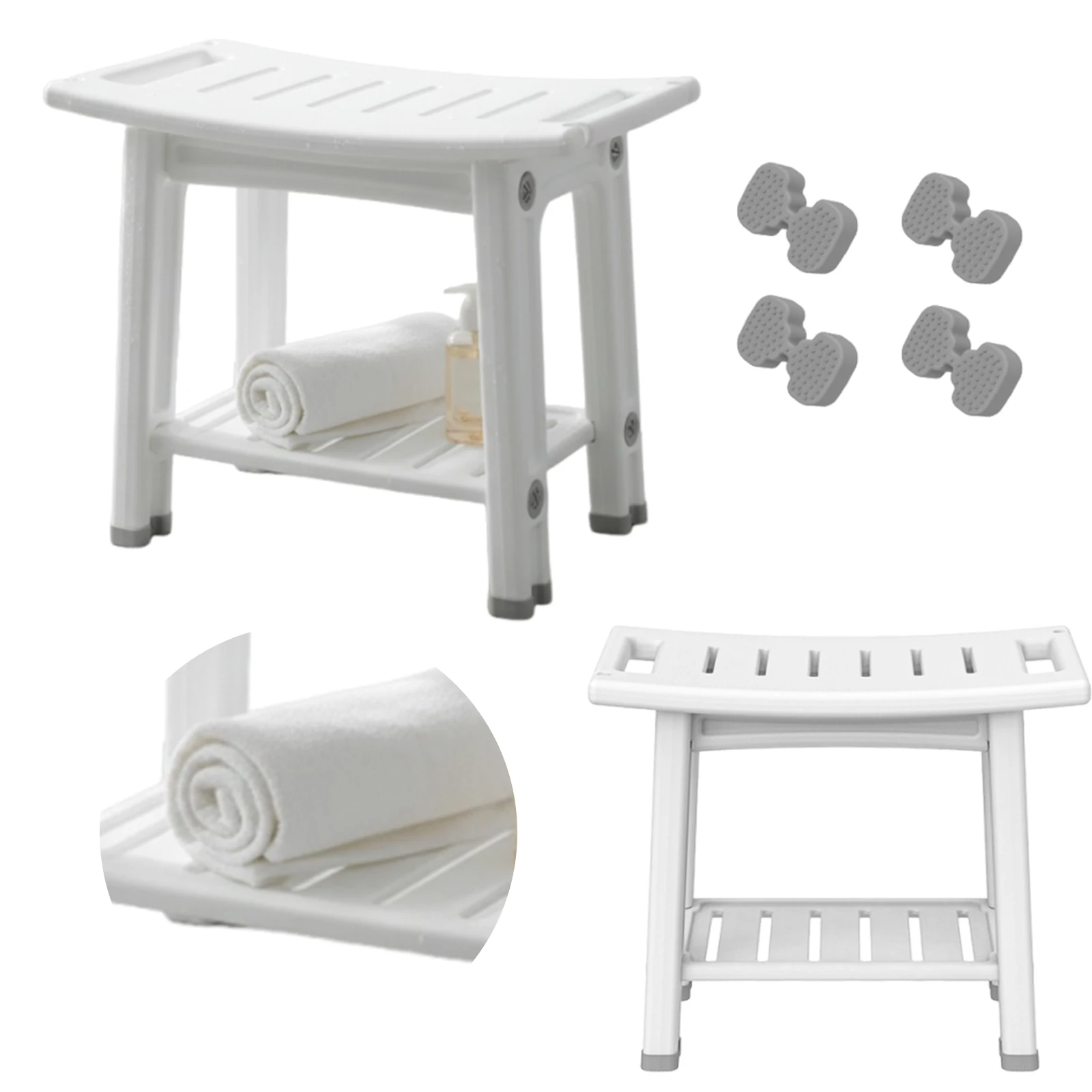 

Waterproof Shower Bench with Handles & Shower Head Holder Bathroom Bathtub Shower Chair with Adjustable Feet 2-Tier Storage Shelf for Elderly Disabled and Adults (White)