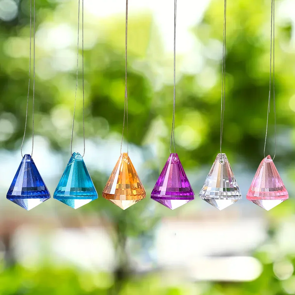 Cone Prism Colored Crystal Pendant Ornaments DIY Chandelier Sun Catcher Faceted Glass Beads Home Decoration Hanging Supplies