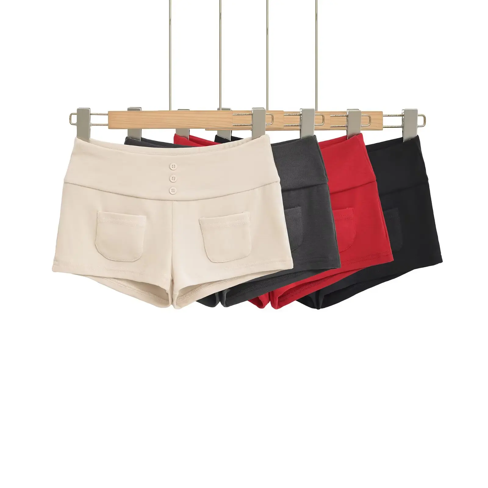 

Trendy Low Waist Elastic Casual Shorts Pocket Design Pure Color Hot Pants Women's Fashion Spring Summer Breathable Shorts