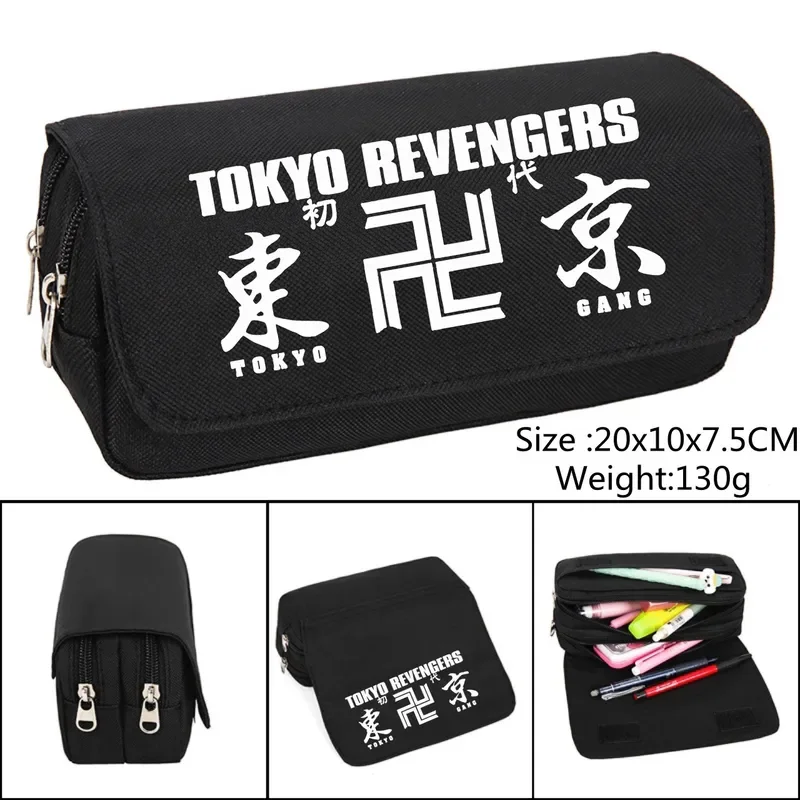 Anime Tokyo Revengers Lápis Case, Maquiagem Preta Saco Cosmético, Papelaria de Estudante, Multi-Funcional Flip Bags, Presente dos desenhos animados