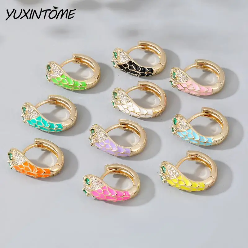 

Huggie 925 sterling silver ear Needle enamel snake hoop earrings for women macaron zircon cute earrings Fashion Wedding Jewelry