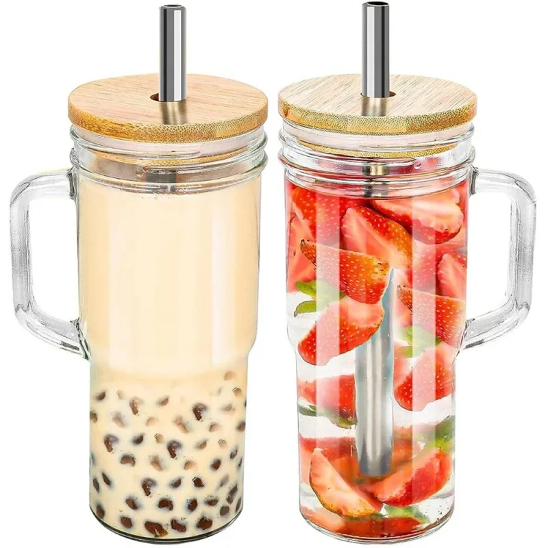 24oz Iced Coffee Cup With Straw and Lid Milk Tea Cup Party Cups With Straws Lids Glass Drinking Bubble Beer Water Reusable Sippy