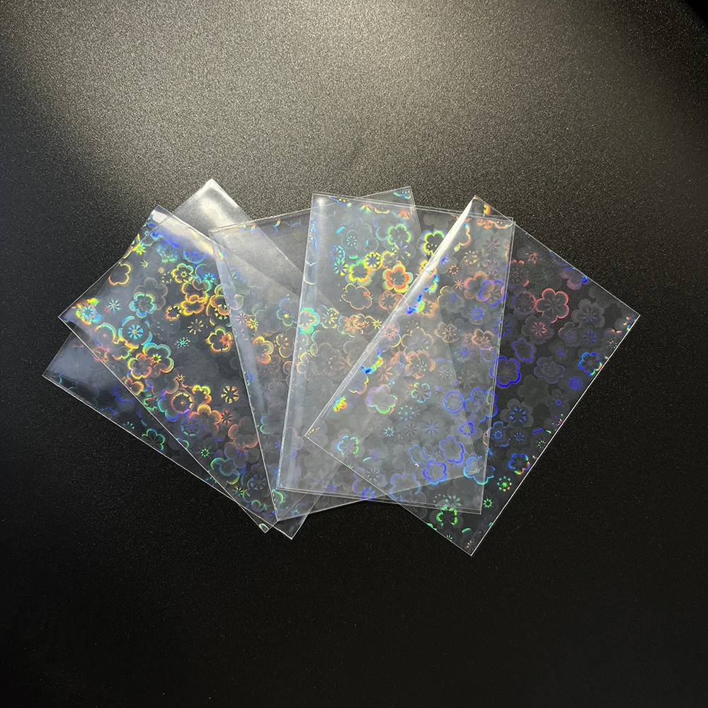 100PCS Multiple Sizes Sakura Holographic Sleeves Foil Shinny Laser Flashing Kpop Photo Card Sleeves TCG Foiling Game Card Cover