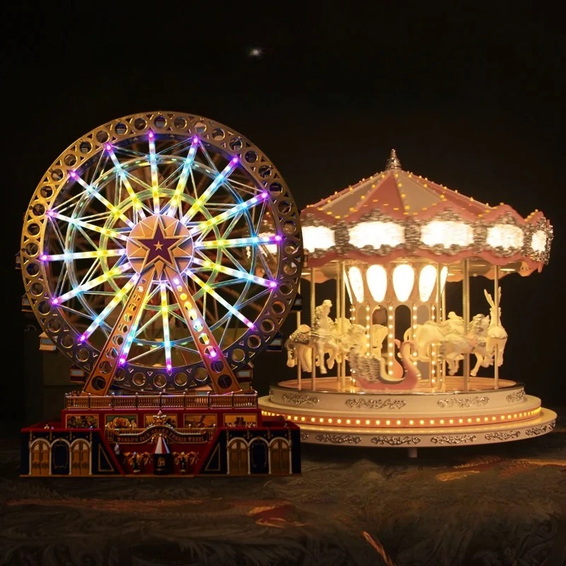 Christmas Gift Carousel Bluetooth Music Box Wooden Vintage for Valentine Birthday Gift Home Decor