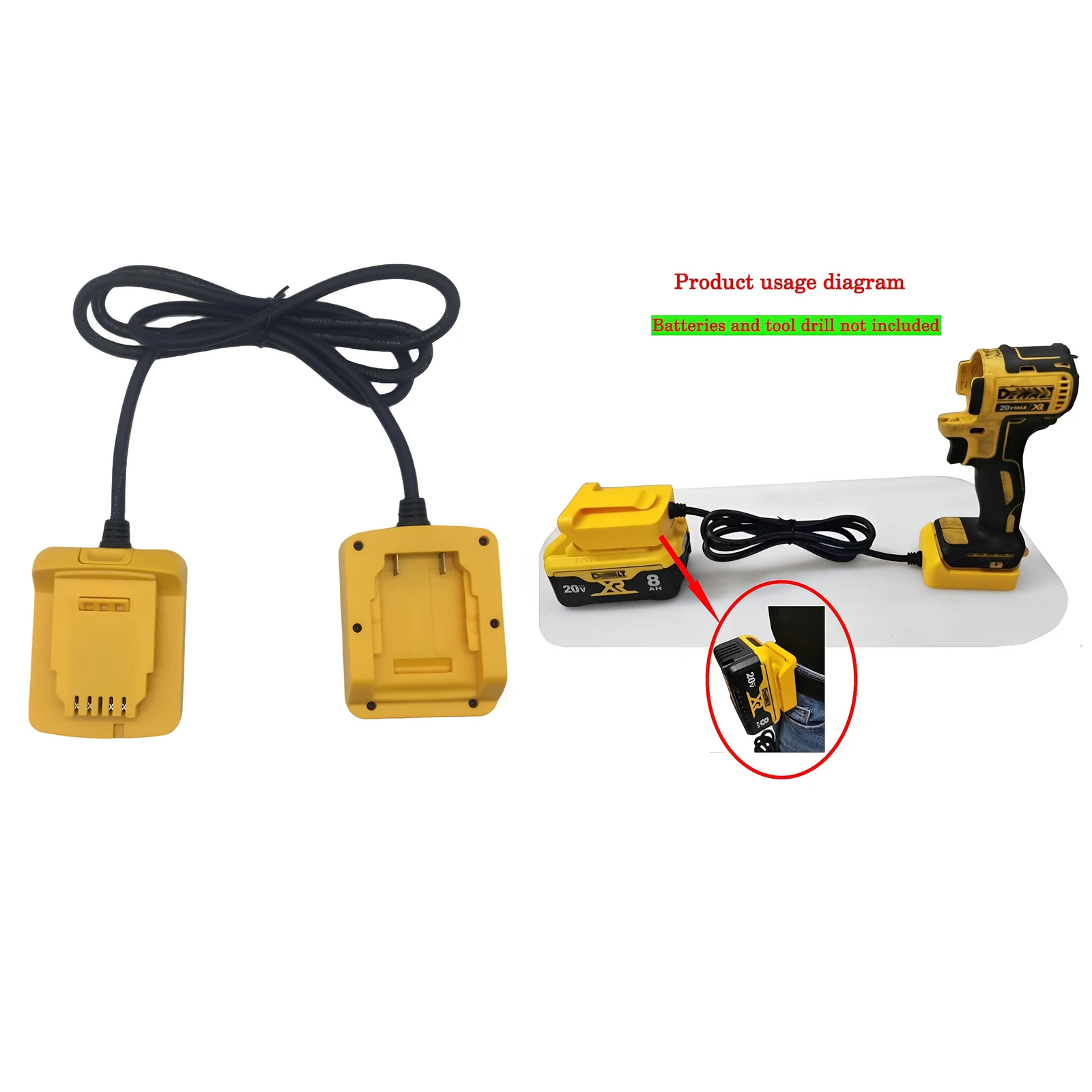 For Power Tools Battery Lightweight Extension Cord Converter for DCB Series 20v-Li-ion Batteries to DCB Series 20v Lithium Tools