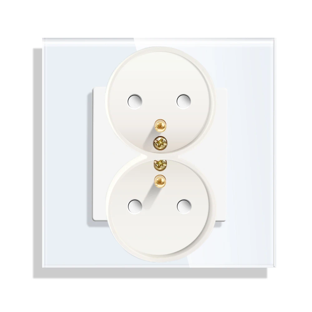 Bingoelec White Black Single frame 16A Double French Socket 86*86mm EU Style Wall Plug Power Outlet with Claws for Poland