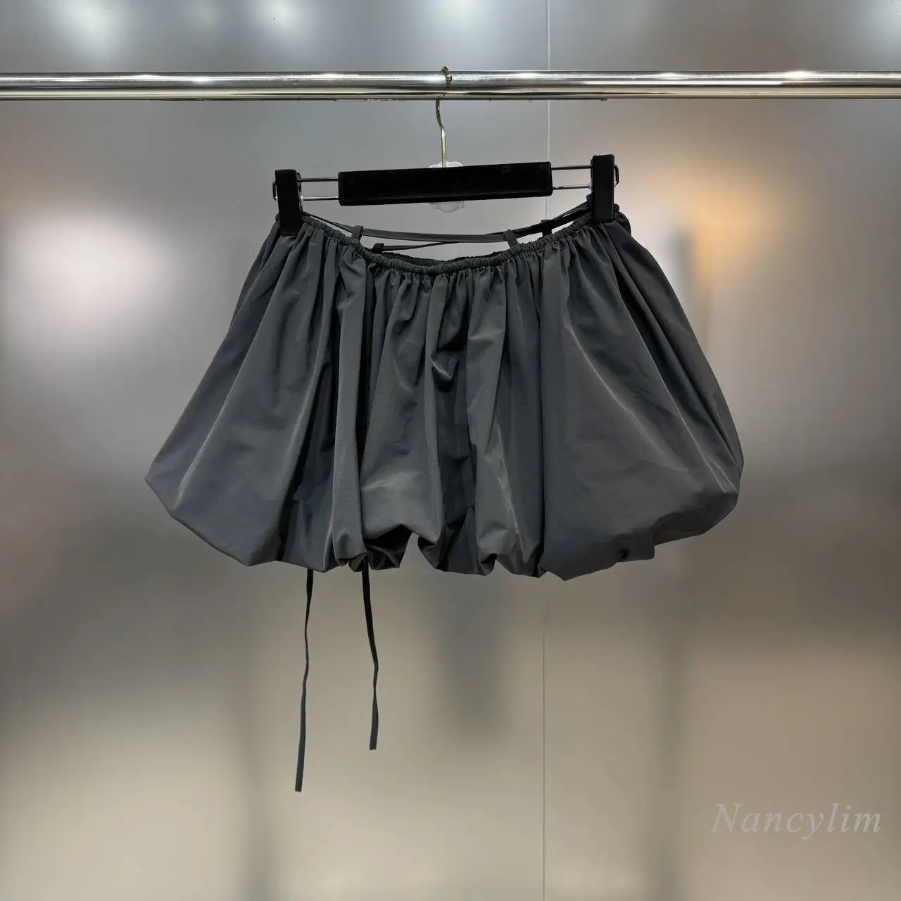 Bud Short Skirt for Women Solid Color All-Matching Elastic Waist Drawstring Three-Dimensional Bubble Skirts Pantskirt 2024