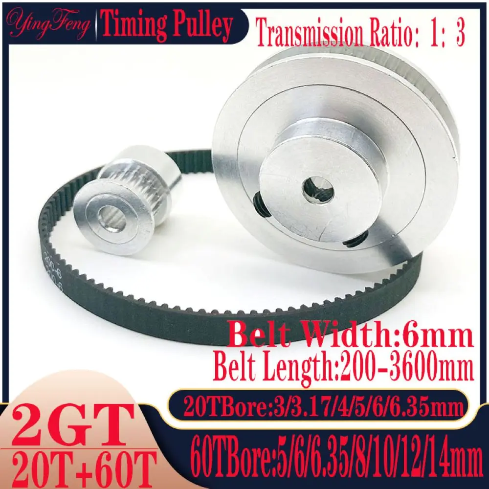 2GT/2M/2MGT Timing Synchronous Pulley Hole 3-14mm 20 Teeth+60 Teeth BandWidth 10mm Tensioning Pulley Synchronous Pulley kit 1:3