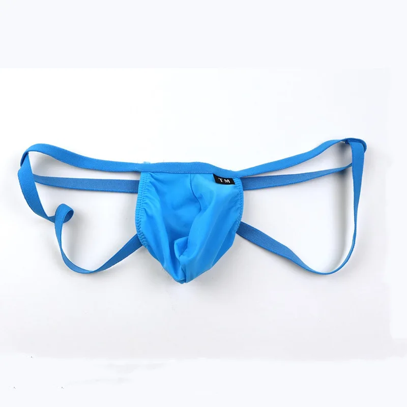 Men Double Strap T-Back Thong Underwear, Silky Ice Fabric Roomy Front Pouch Low Waist Breathable Summer Intimates