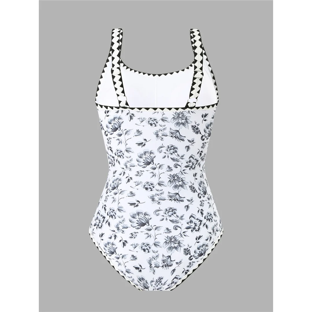 S - XL Sexy, mit Blumenmuster bedruckter Damen-Badeanzug, einteiliger Badeanzug für Damen, mit hohem Beinausschnitt, gepolstert, Badeanzug, Badebekleidung, Modell V6904. – Detail 7