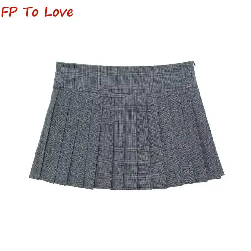 Spice Girl Grey Plaid High Waisted Pleated Skirt Women's Anti-Walking A-Line Wide Pleated Pant Skirt 5427413