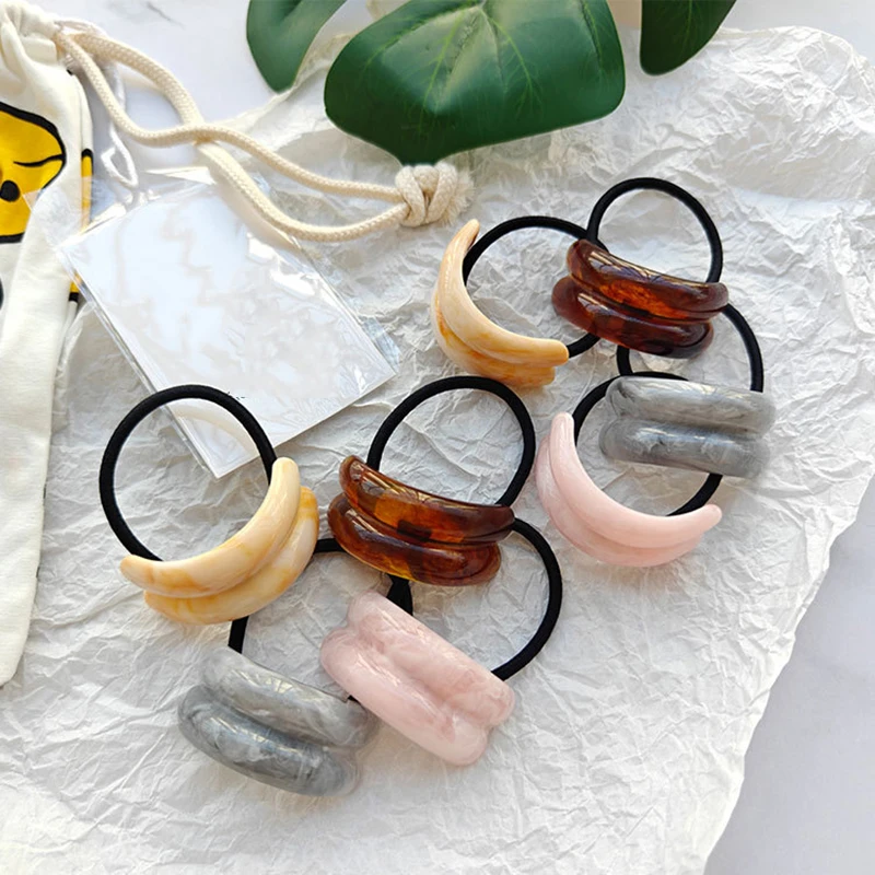 New Tortoiseshell Acetic Acid Double Arch Cuff Hairband Resin Elastic Ponytail Hair Pin Rope Headwear Jewely Accessories