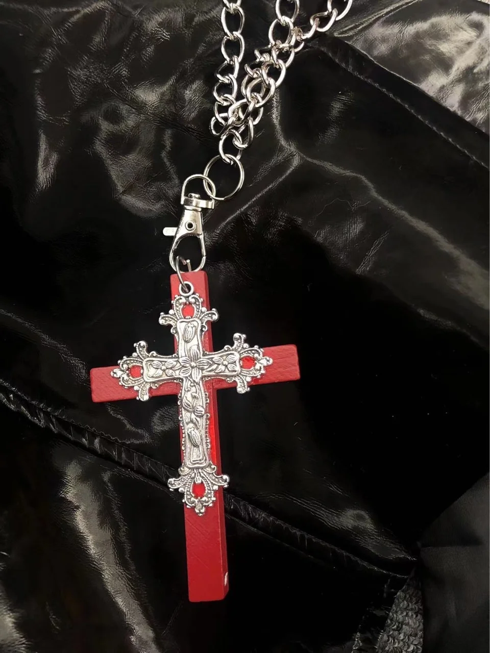 Homemade Gothic Cross Necklace Pink Guitar Necklace