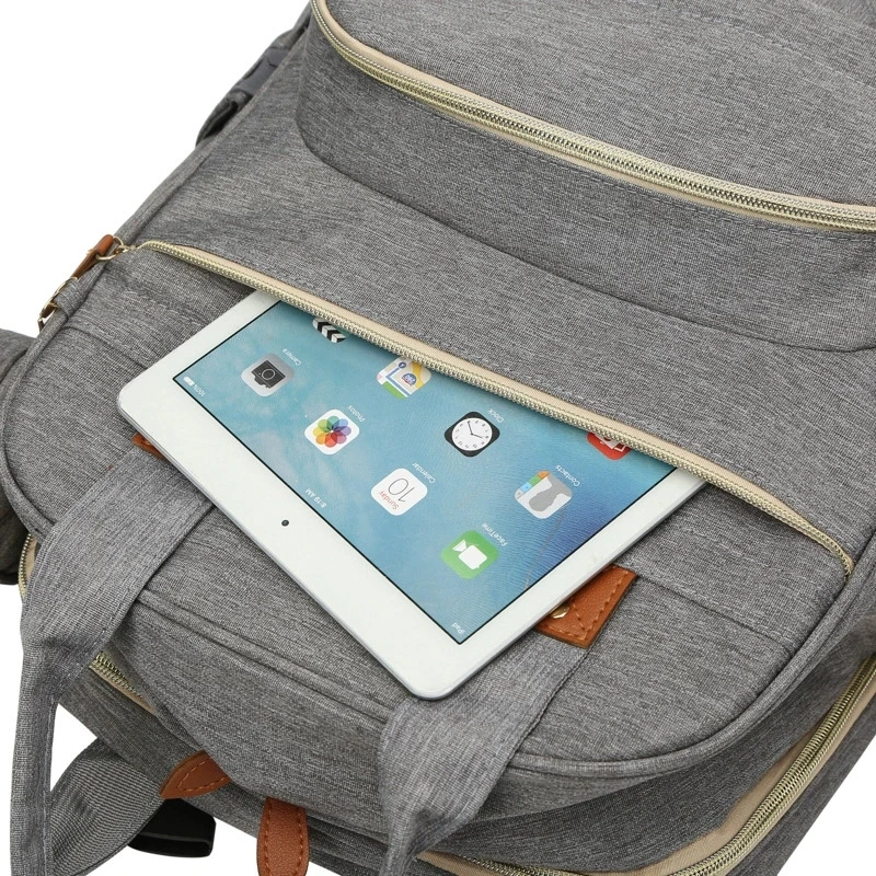 Diaper Bag Women Backpack With Changing Pad - Multi-Functional Polyester Travel Bags USB Charging Port Zipper Closure Handbag