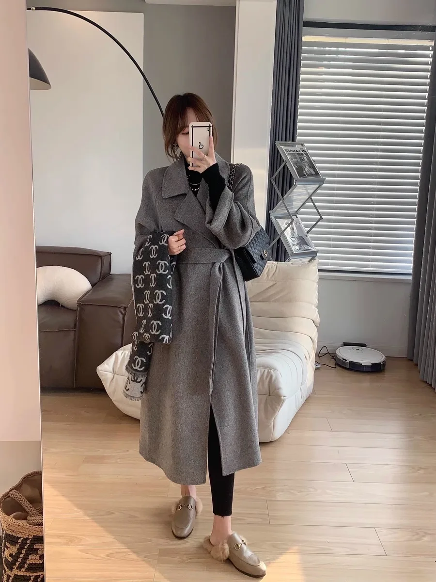 

Hebe Sle Double-Sided Camere Coat Women's Mid-Length Autumn Winter New Korean Loose Waist-Cinching Knee-Length Woolen Out...