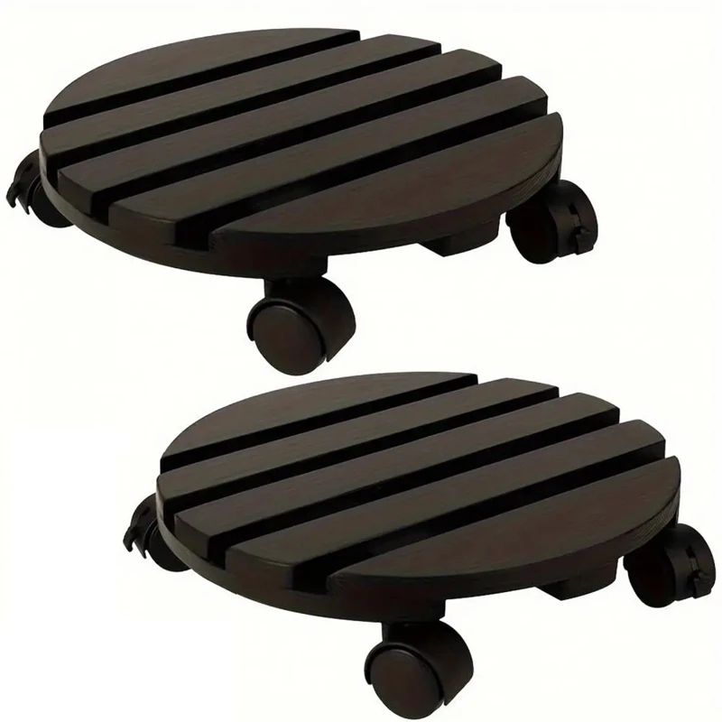 Bandeja de madeira Flowerpot para plantas em vasos, Roller Stand, Rodas rotativas bloqueáveis de 360 °
