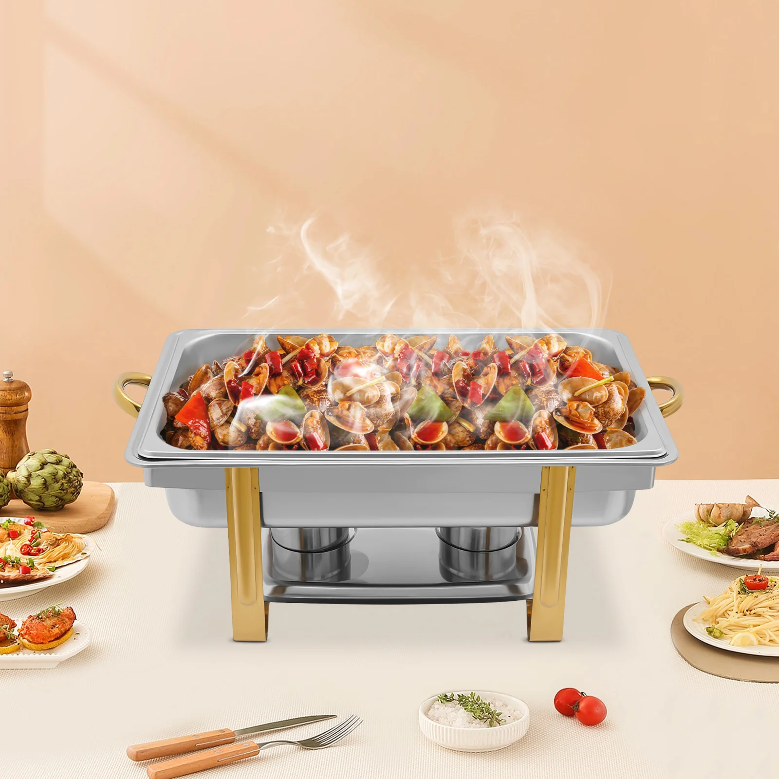 

Gold-plated Square Alcohol Single Cell Cooker Home Kitchenware For Home Restaurant Hotels and Buffets