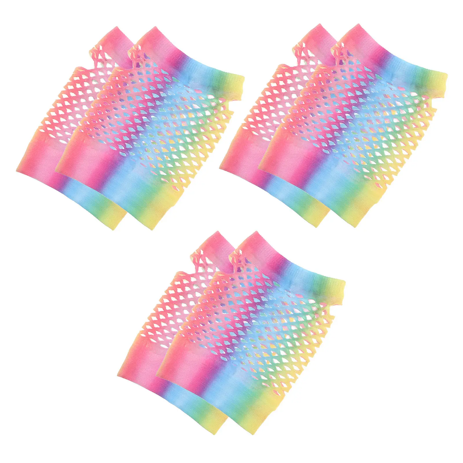 3Pairs Fishnet Colorful Half Finger Wedding Gloves Nylon Elastic Breathable Suitable for Party Cosplay Bride Bridesmaid Mitts