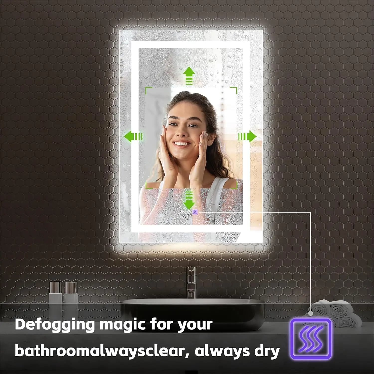 LED Medicine Cabinet Mirror 24x36 Inch Bathroom Storage 3 Color Dimming Anti-Fog 5x Magnifier Night Light , Customized
