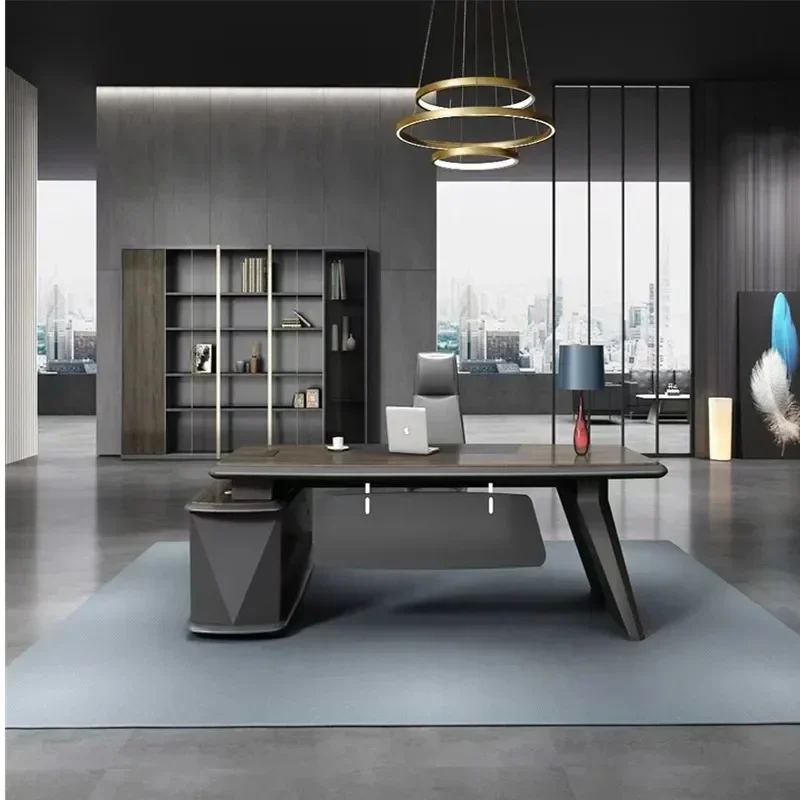 Executive Office Desk with Automatic Organizer for Efficient Work and Reading, Ergonomic Seating and Adjustable Standing Table