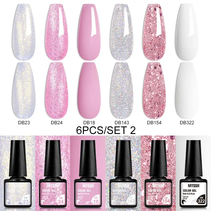 6PCS White Glitter Nail Polish Gel Set Popular Colors Autumn Semi Permanent Soak Off UV Nail Art Manicure Varnish Supplies Kit