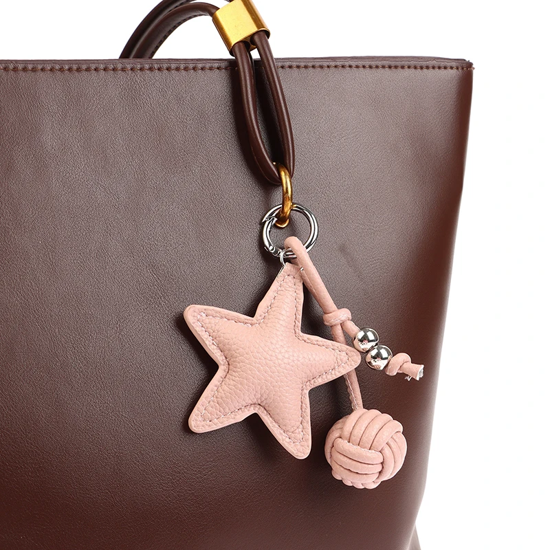 Fashion PU Leather Heart Star Keychain Women\'s Bag Charm Pendant Pentagram Car Keychain Handbag Hanging Decoration Couple Gift