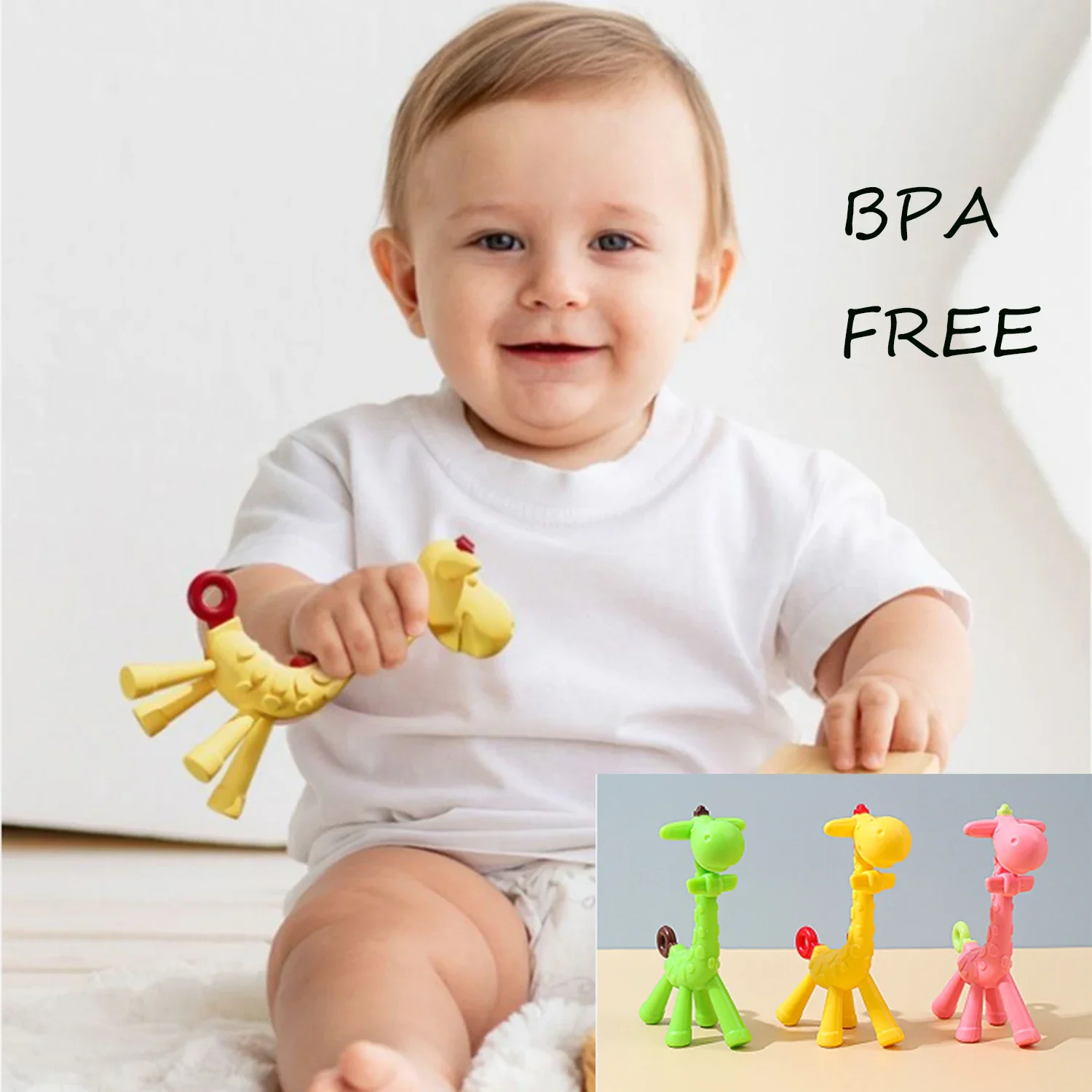 

Giraffe Teether for Babies - Soft Silicone Gum Massager with Bumps, BPA-Free, Soothes Teething Pain & Discomfort