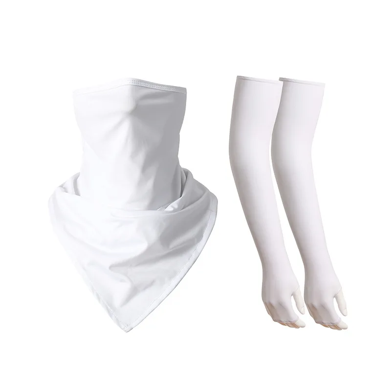 

Summer Ice Silk Sun Protection Ear-Hanging Triangle Towel Exposed Thumb Sleeve Set for Cycling Sun Protection Arm Covers Unisex