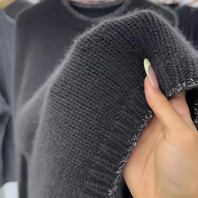 Pullovers Women Sweaters Round Neck Full Sleeve Solid Jumpers Y2k Streetwear Elegant Splice Knit Casual Loose Autumn Winter 2025