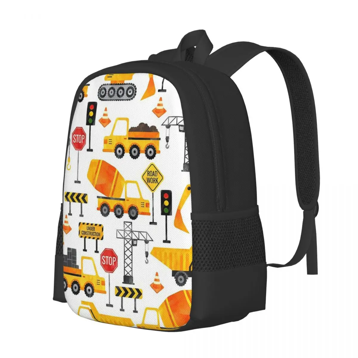 Road Work Watercolor Construction Vehicles Student Backpack School Bag Hiking Travel Daypack for Fashion Bookbag Shoulder Bags