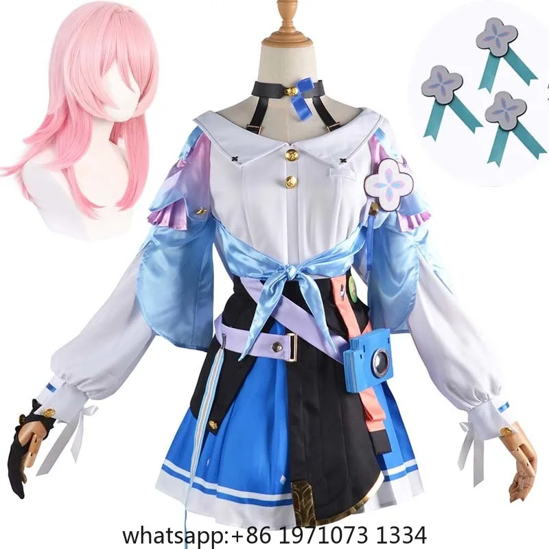 March 7th Cosplay Costume Big Size March 7th Dress Wig Role Play Lolita Outfits for Comic Con